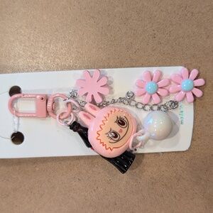 Cute Pink Keychain with Flowers and Character
